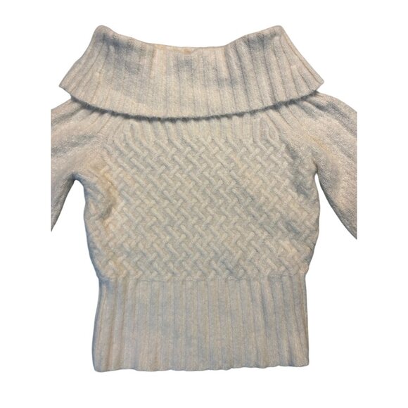 Anthropologie Sweater Margo Off the Shoulder Puff Sleeve Wool Blend Ivory Large - Picture 2 of 4